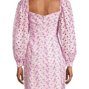 Pink Floral Puff-Sleeve Midi Dress